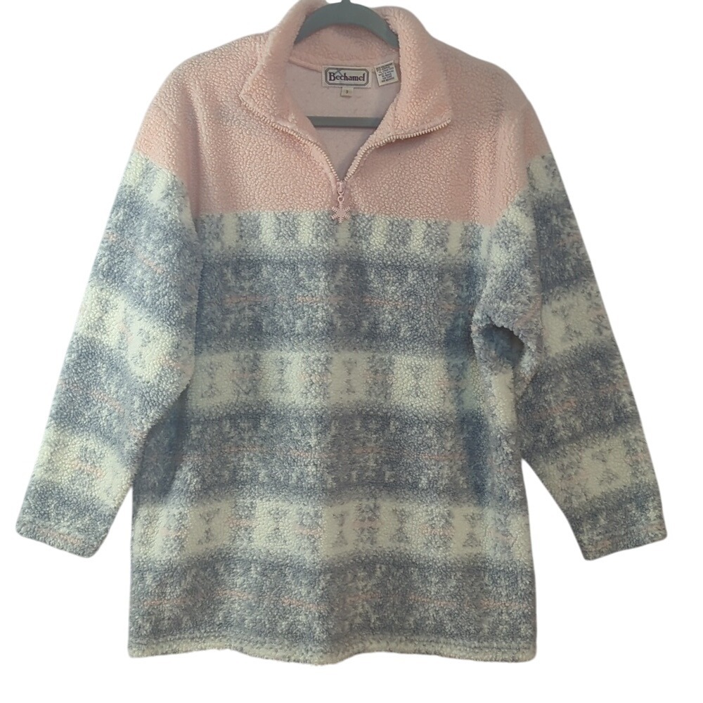 Vintage 90's Bechamel Nordic Fuzzy Oversized Winter Snowflake Pullover Small
